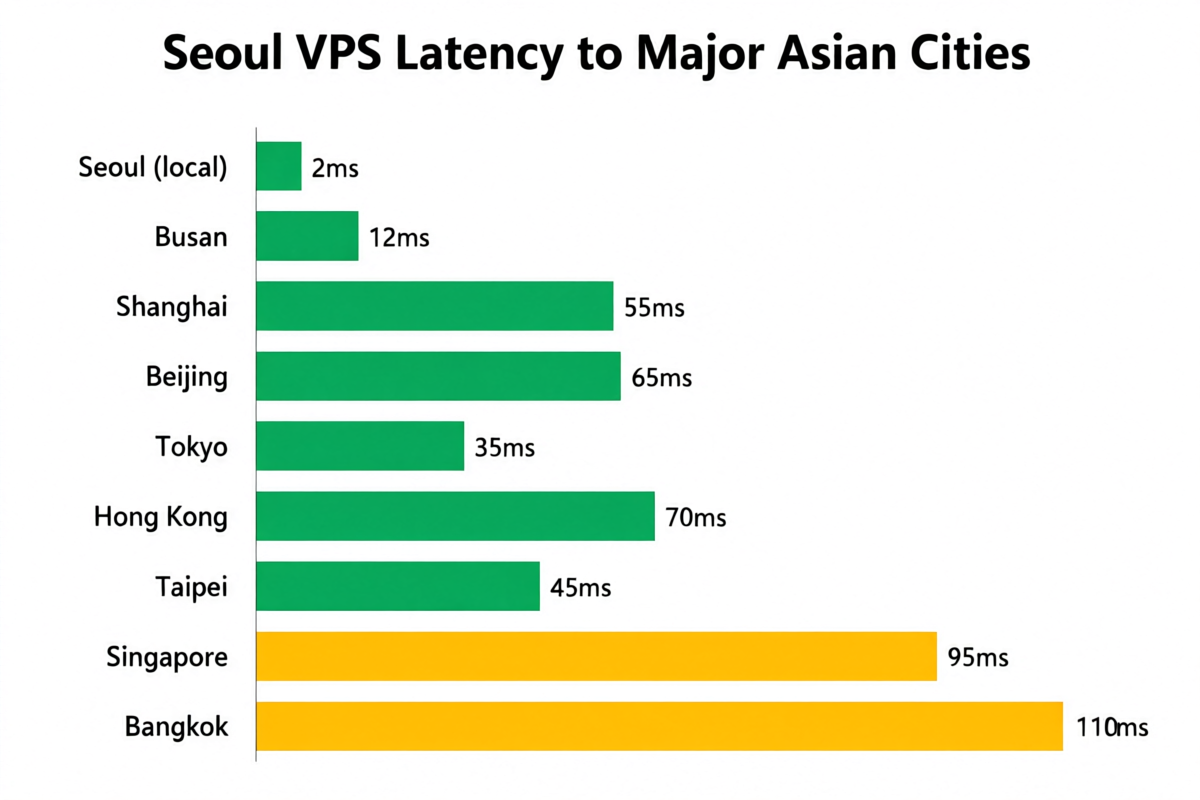 Seoul VPS latency test results to major Asian cities